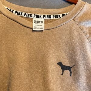 Victoria Secret PINK sweatshirt. Size Large. Tan with pink, rose, purple on arm.